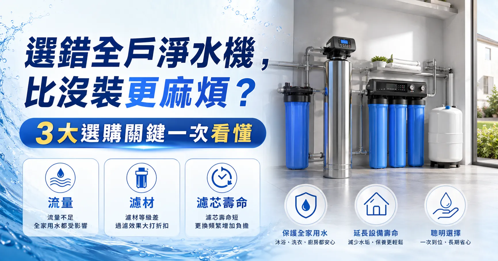 全戶淨水機怎麼選？規格、濾材、流量與品牌差異完整解析-1